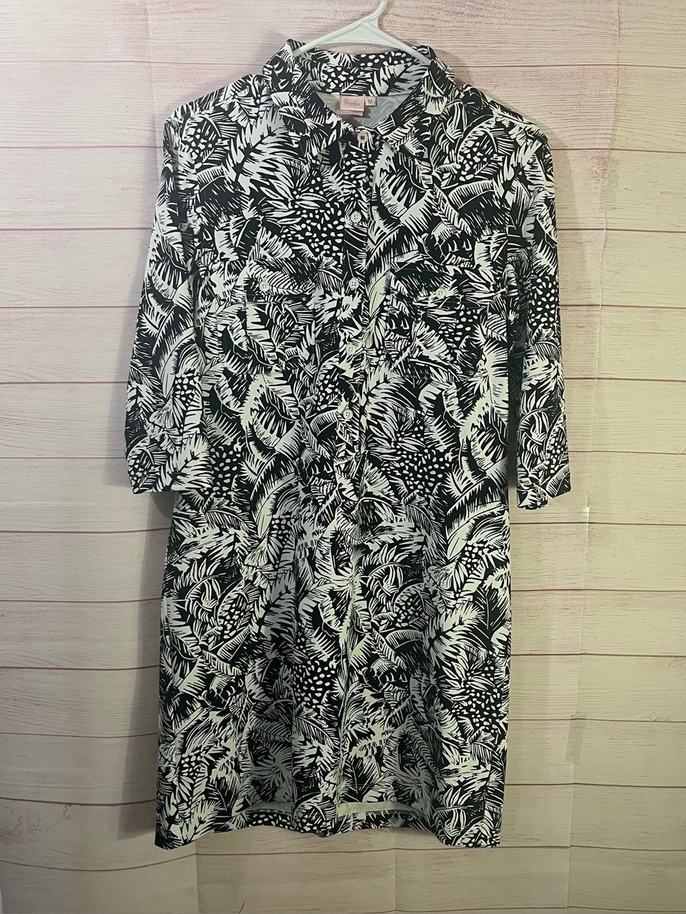Persifor Winpenny Black White Pull Over Collard Shirt Dress Size Medium